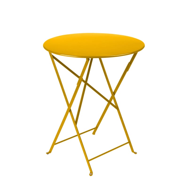 Jardin - Tables de jardin - Table pliante Bistro métal jaune / Ø 60 cm - Acier / 2 personnes - Fermob - Miel texturé - Acier laqué