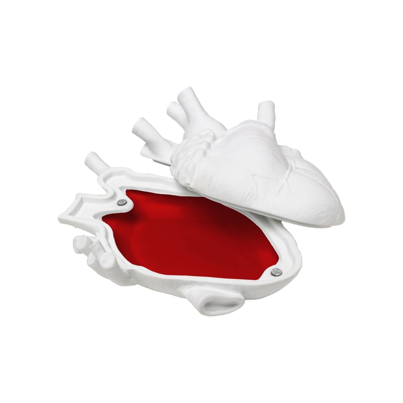 Décoration - Boîtes déco - Boîte Love in a Box céramique blanc / Cœur humain  - 13,6 x 18,9 cm - Seletti - Blanc / Intérieur velours rouge - Porcelaine, Velours