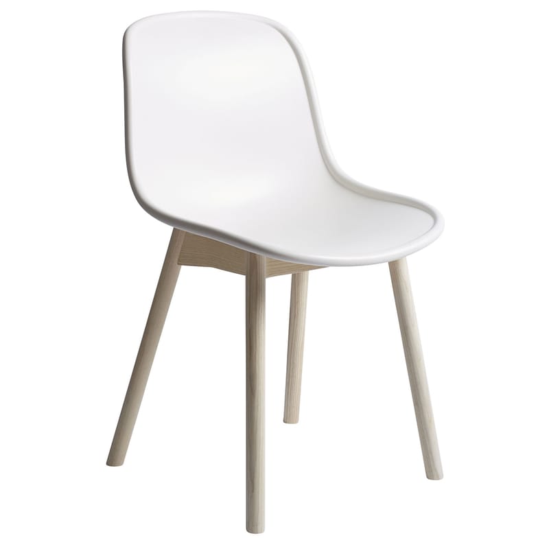 Mobilier - Chaises, fauteuils de salle à manger - Chaise Neu 13 plastique blanc bois naturel - Hay - Blanc / Pieds bois - Frêne naturel, Plastique moulé