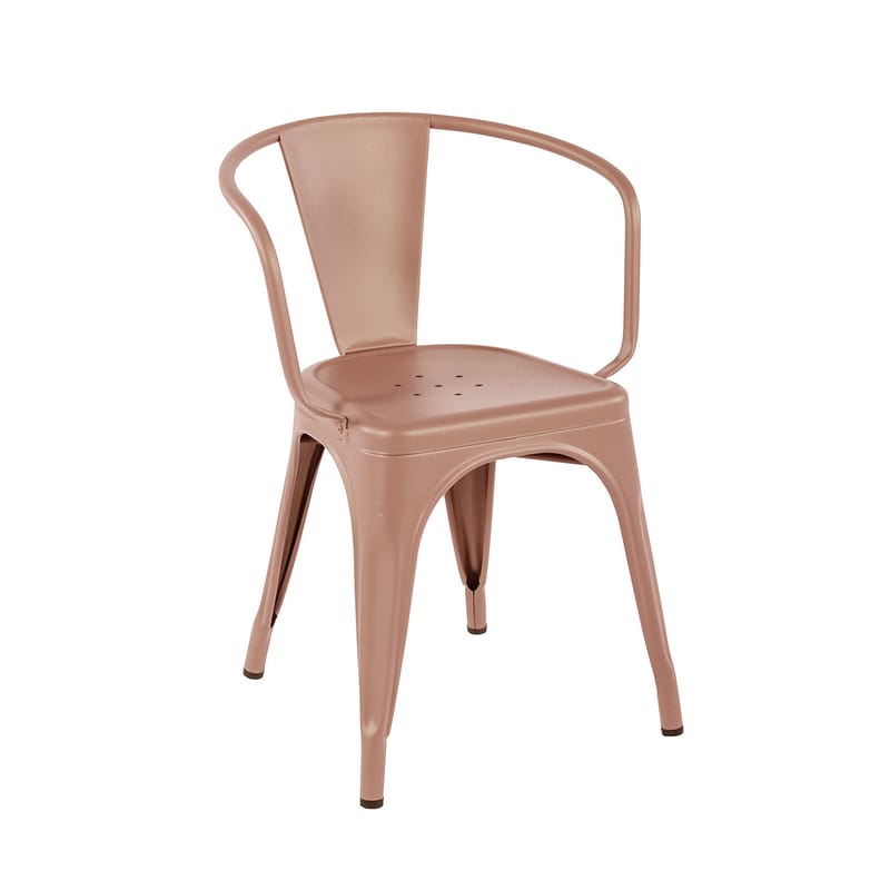 Mobilier - Chaises, fauteuils de salle à manger - Fauteuil empilable A56 Outdoor métal rose / Inox Couleur - Pour l\'extérieur - Tolix - Rose fumé (mat fine texture) - Acier inoxydable laqué