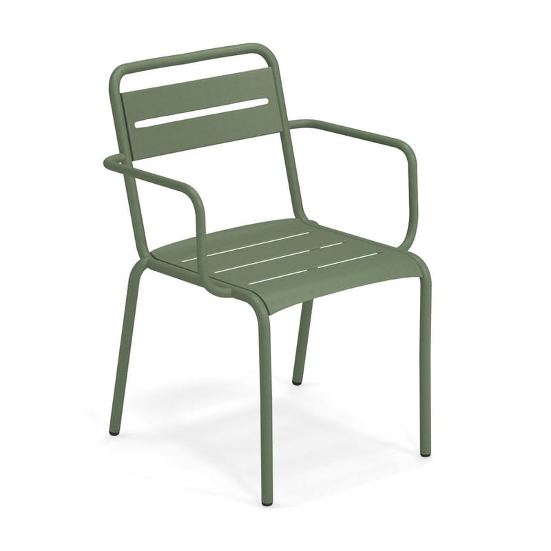 Mobilier - Chaises, fauteuils de salle à manger - Fauteuil empilable Star métal vert / Aluminium - Emu - Vert militaire - Aluminium