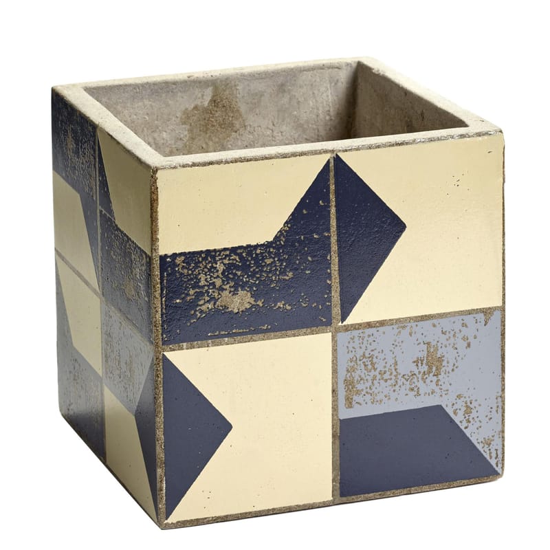 Décoration - Pots et plantes - Pot Marie Graphique céramique pierre bleu beige / 15x15 cm - Béton émaillé - Serax - Bleu & beige - Béton émaillé