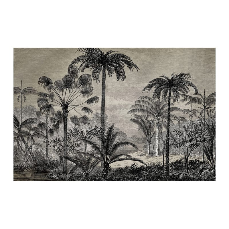 Décoration - Tapis - Tapis Tresors plastique gris noir beige / 198 x 139 cm - Vinyle - Beaumont - Palmiers n°1 / Noir & blanc - Vinyle