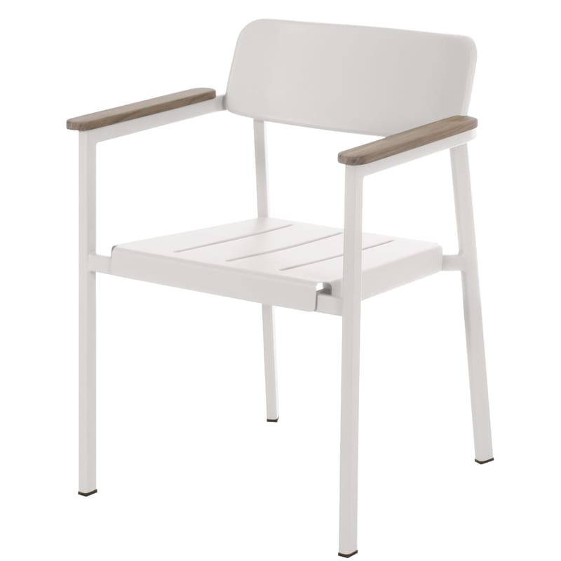 Mobilier - Chaises, fauteuils de salle à manger - Fauteuil empilable Shine métal blanc / accoudoirs bois - Arik Levy, 2013 - Emu - Blanc / Accoudoirs teck - Aluminium verni, Teck
