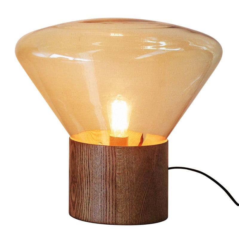 Luminaire - Lampes de table - Lampe à poser Muffin Large verre orange / H 50 cm - Brokis - Verre ambre - Chêne, Verre soufflé