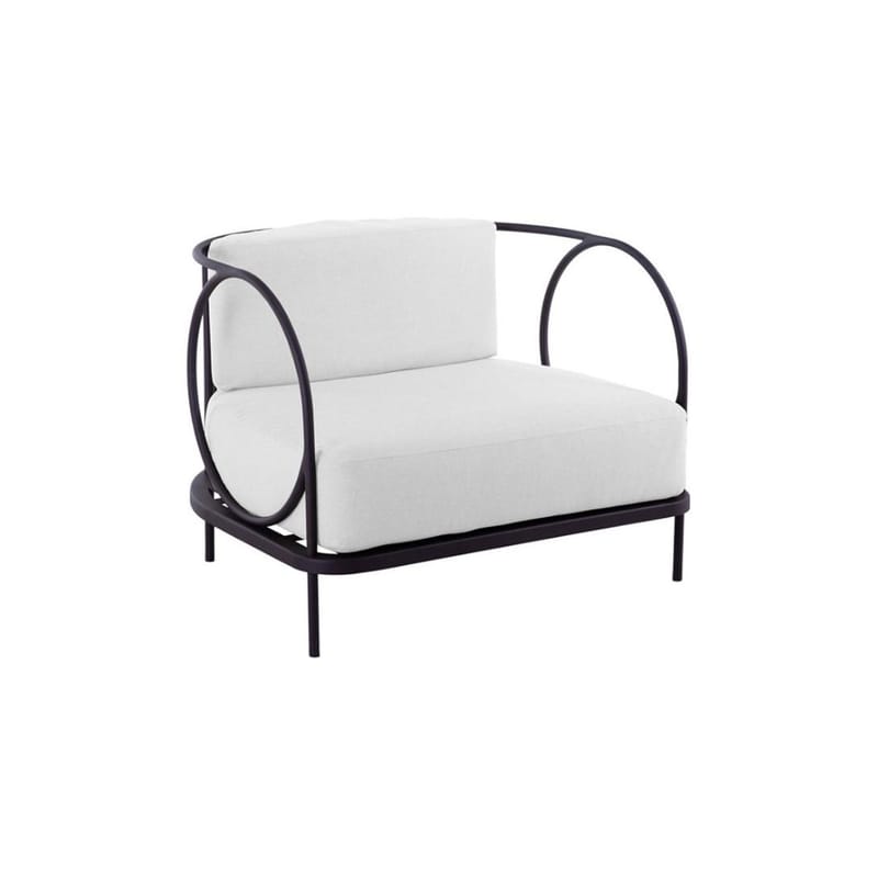 Furniture - Armchairs - Ariete Padded armchair metal textile white / Iron & fabric - Unopiu - Bronze / Diamond white cushions - Acrylic fabric, Foam, Iron