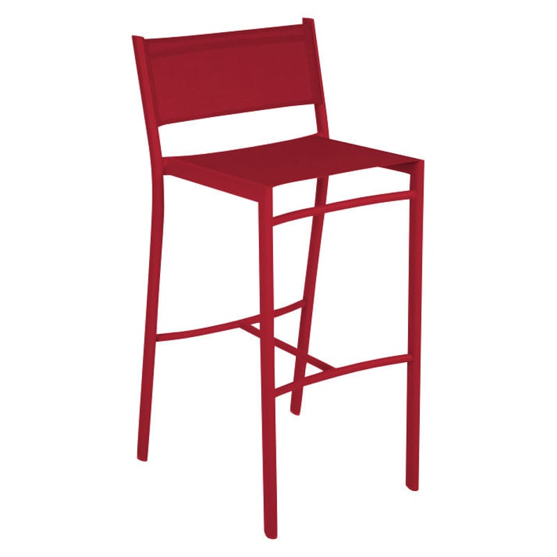 Mobilier - Tabourets de bar - Chaise de bar Costa tissu rouge / H 76 cm - Fermob - Piment - Aluminium, Toile polyester
