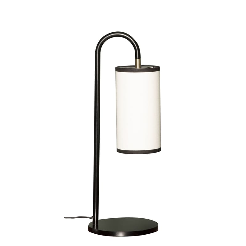 Luminaire - Lampes de table - Lampe de table Tokyo tissu blanc noir /  H 43 cm - Maison Sarah Lavoine - Coton blanc / Noir - Acier thermolaqué, Coton
