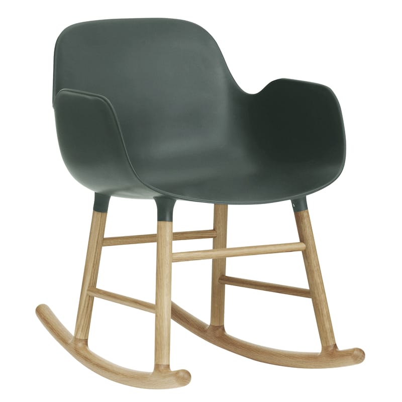 Möbel - Lounge Sessel - Schaukelstuhl Form plastikmaterial grün grau - Normann Copenhagen - Dunkelgrün - Eiche, Plastik