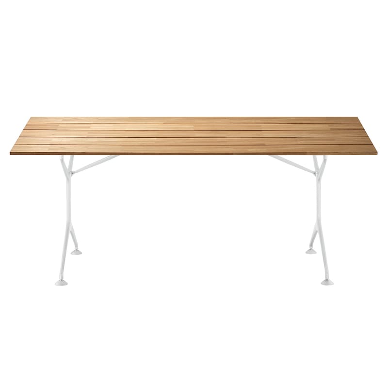 Jardin - Tables de jardin - Table pliante Teak métal blanc bois naturel / 200 x 95 cm - Alias - Teck / Structure blanche - Fonte d\'aluminium, Teck lamellé collé