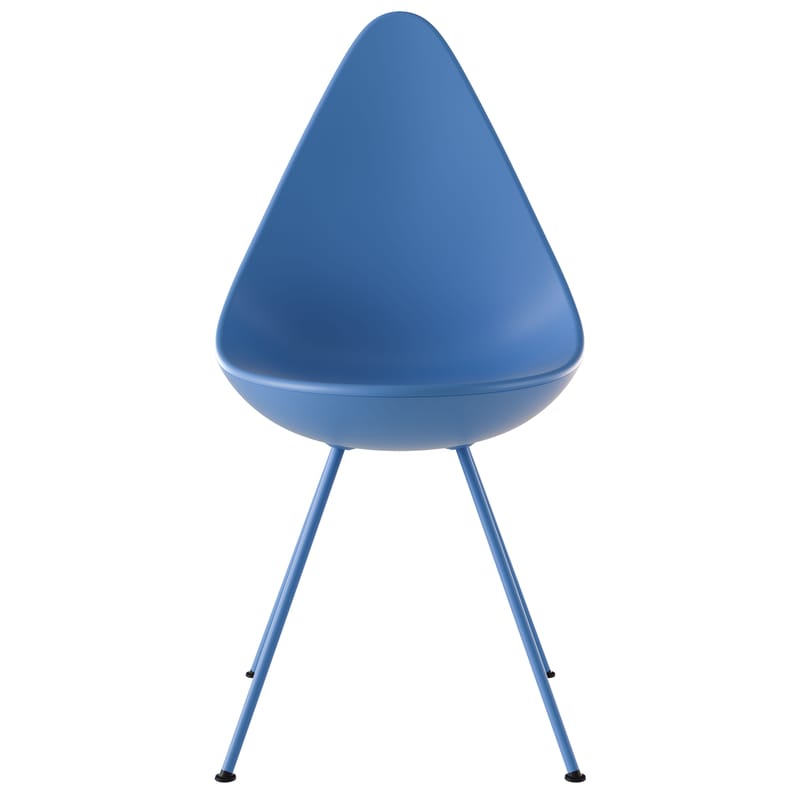 Mobilier - Chaises, fauteuils de salle à manger - Chaise Drop plastique bleu / Réédition 1958 - Fritz Hansen - Bleu - Acier laqué, Nylon, Plastique ABS