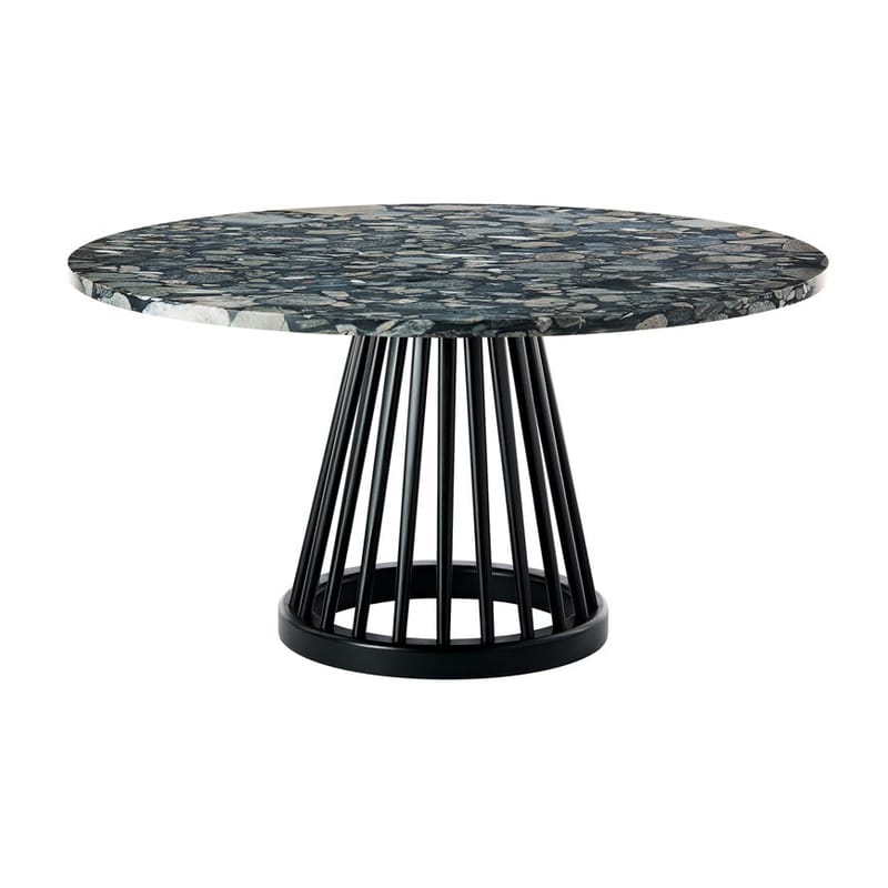 Arredamento - Tavolini  - Tavolino Fan pietra grigio / Marmo - Ø 90 cm - Tom Dixon - Grigio ciottolo / Gamba nera - Betulla tinta, Marmo