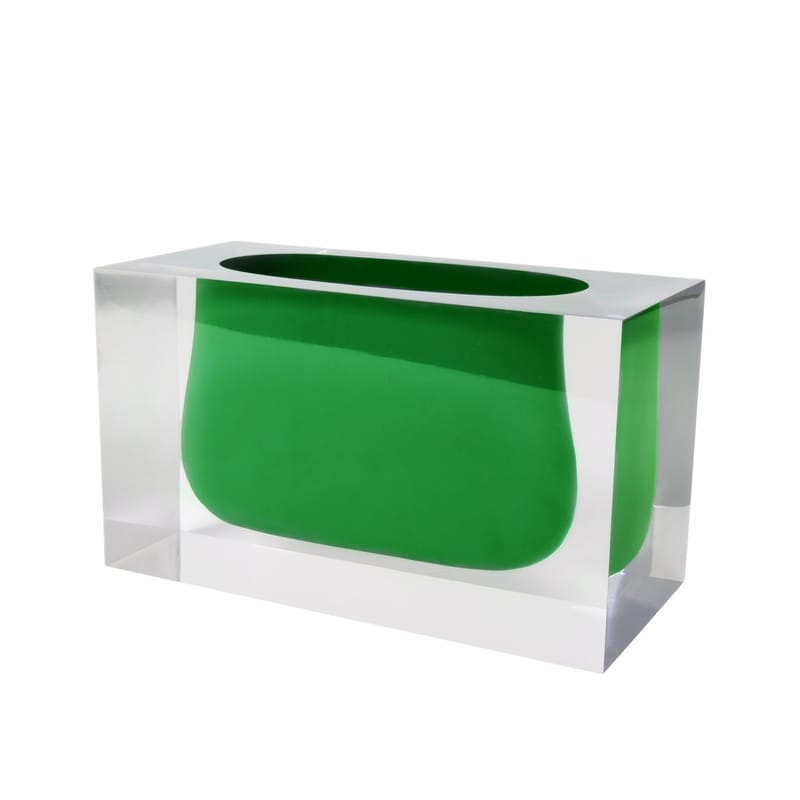Décoration - Vases - Vase Bel Air Gorge plastique vert / Rectangle H 12 cm - Jonathan Adler - Vert Emeraude / Transparent - Acrylique