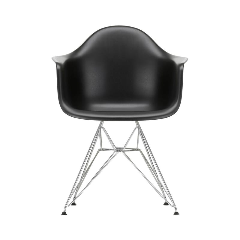 Furniture - Chairs - DAR - Eames Plastic Armchair Armchair plastic material black / (1950) - Chromed legs - Vitra - Black / Chrome legs - Chromed steel, Polypropylene