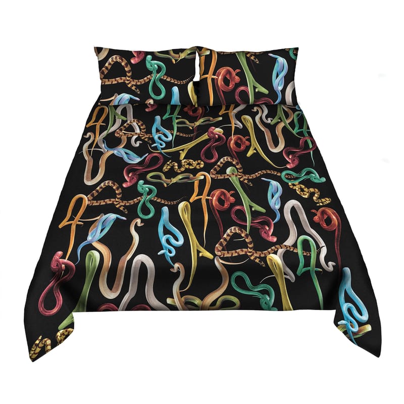 Décoration - Textile - Parure de lit 2 personnes Toiletpaper - Snakes tissu multicolore noir / 240 x 220 - Seletti - Snakes / Noir - 100% satin de coton