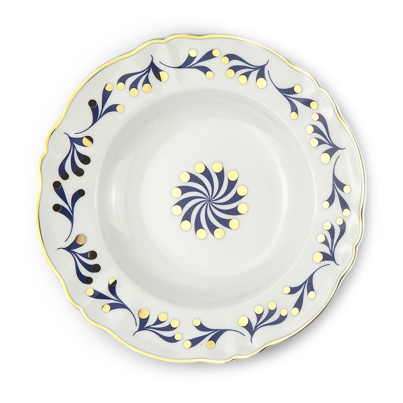 Table et cuisine - Assiettes - Assiette creuse Marino céramique blanc bleu or / Ø 23 cm - Bitossi Home - Floral - Porcelaine