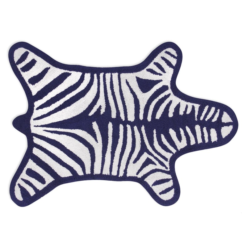 Accessoires - Accessoires für das Bad - Badteppich Zebra textil weiß blau / Wendeteppich - 112 x 79 cm - Jonathan Adler - Weiß / marineblau - Baumwolle