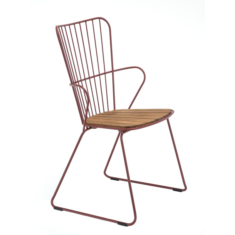 Mobilier - Chaises, fauteuils de salle à manger - Fauteuil Paon métal rose orange bois naturel / bambou - Houe - Fauteuil / Paprika - Acier revêtement poudre, Bambou