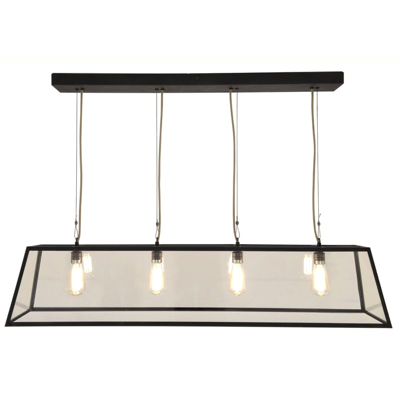 Luminaire - Suspensions - Suspension Diner métal verre noir transparent / L 125 - Original BTC - L 125 cm / Noir & transparent - Laiton vielli, Verre