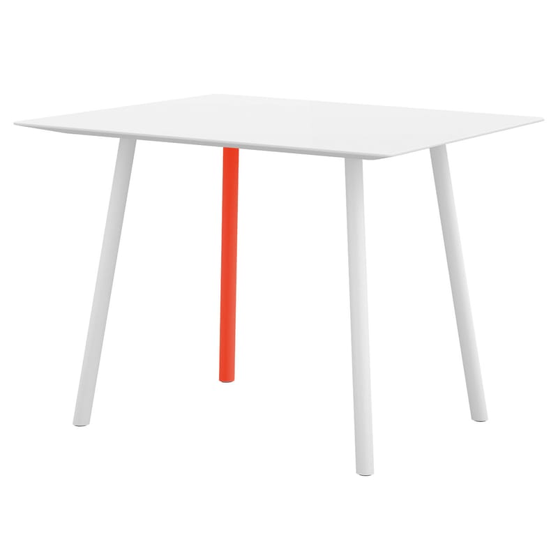 Mobilier - Tables - Table carrée Maarten métal bois blanc orange / 80 x 80 cm - Viccarbe - Blanc / 1 pied orange fluo - Acier laqué, MDF laqué