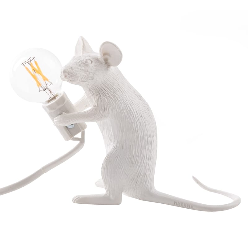 Decoration - Children\'s Home Accessories - Mouse Sitting #2/ Souris assise Table lamp plastic material white / Mouse sitting - Seletti - Mouse sitting / White - Resin