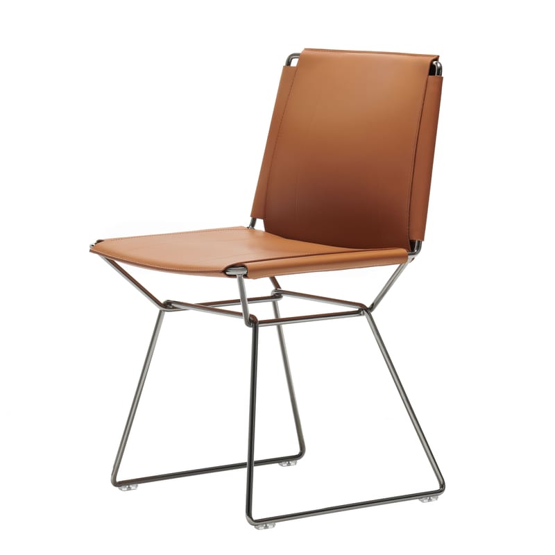 Mobilier - Chaises, fauteuils de salle à manger - Chaise Neil cuir marron / Cuir sellier - MDF Italia - Naturel - Acier, Cuir sellier pleine fleur