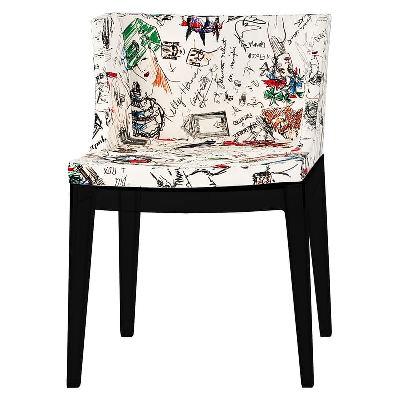 Mobilier - Chaises, fauteuils de salle à manger - Fauteuil rembourré Mademoiselle Moschino tissu blanc multicolore noir / pieds noirs - Kartell - Esquisse - Polycarbonate, Tissu