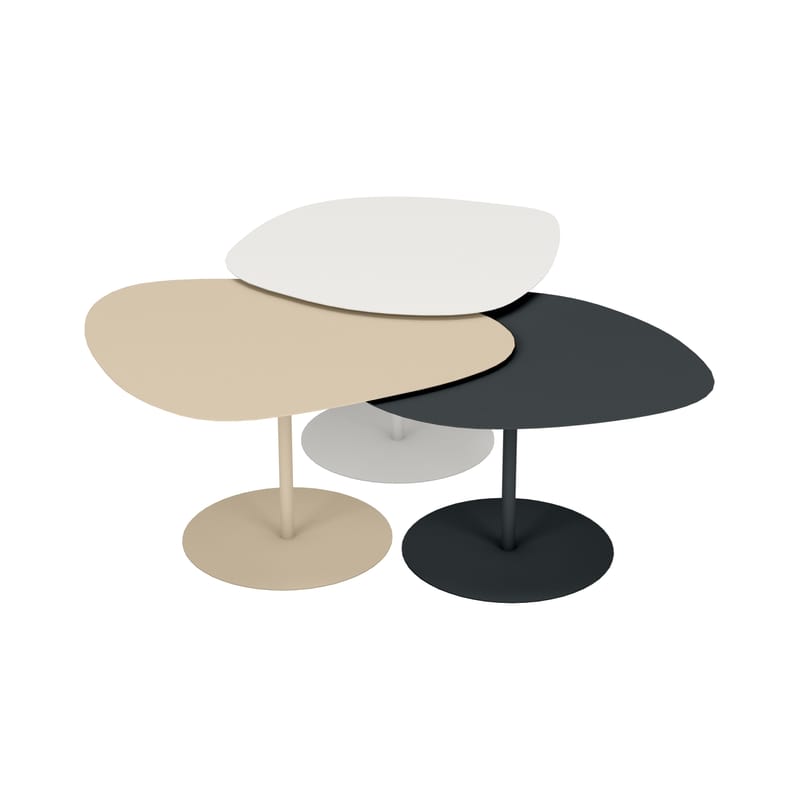 Mobilier - Tables basses - Tables gigognes Galet OUTDOOR métal blanc gris / Set de 3 -  Aluminium - Matière Grise - Blanc / Crème / Anthracite - Aluminium
