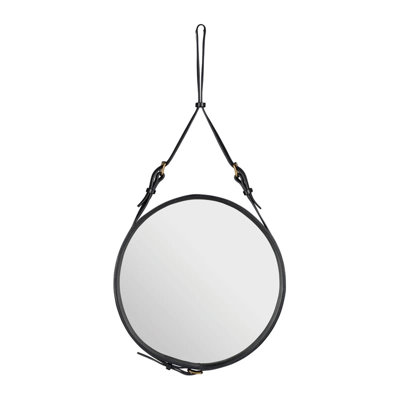 Furniture - Mirrors - Adnet Wall mirror leather black Ø 45 cm - Gubi - Black - Leather