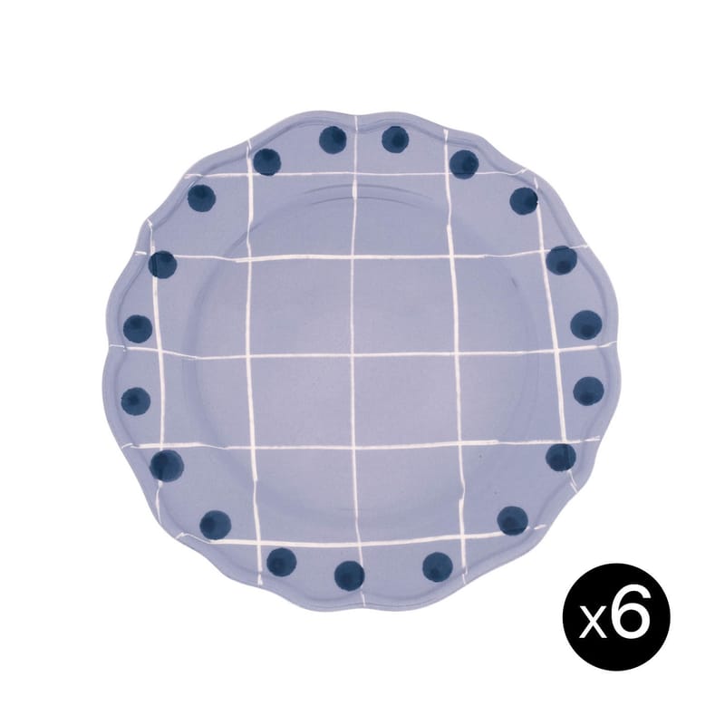Table et cuisine - Assiettes - Assiette Quadri céramique violet / Set de 6 - Ø 27 cm / Peint à la main - Bitossi Home - Lavande / Pois bleu - Porcelaine