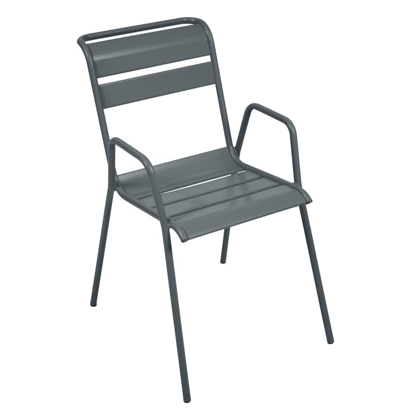 Mobilier - Chaises, fauteuils de salle à manger - Fauteuil bridge empilable Monceau métal gris / L 52 cm - Fermob - Gris orage - Acier peint