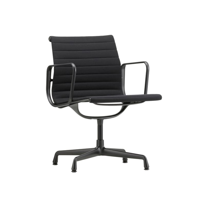 Mobilier - Fauteuils de bureau - Fauteuil pivotant Aluminium Chair EA108 tissu noir - Vitra - Noir (tissu Hopsak) / Alu noir - Aluminium injecté, Tissu