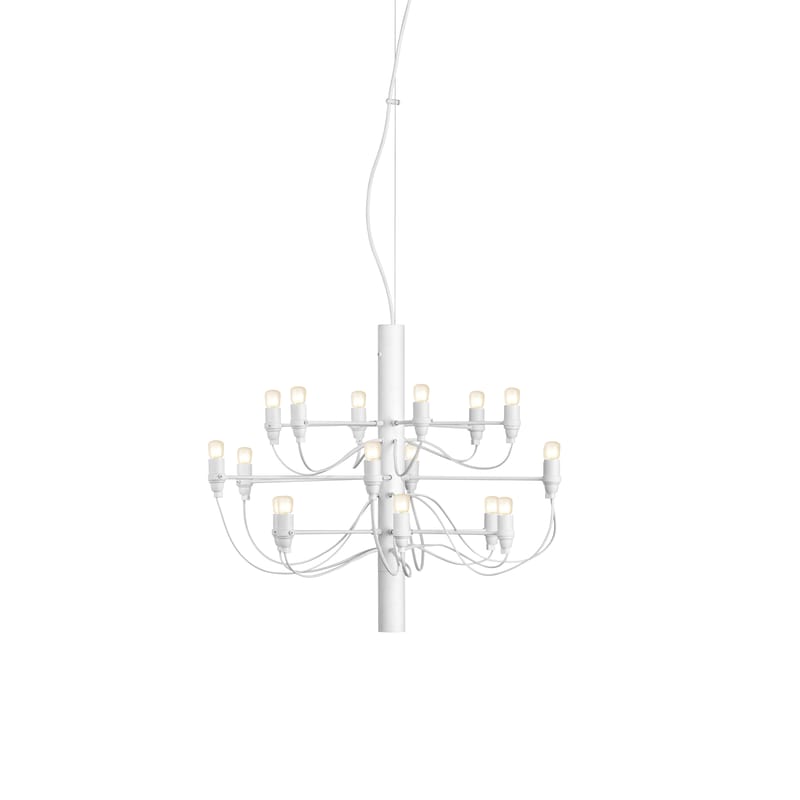 Luminaire - Suspensions - Suspension 2097 métal blanc / 18 ampoules dépolies INCLUSES - Ø 69 cm/ Gino Sarfatti, 1958 - Flos - Blanc / Ampoules dépolies - Fer