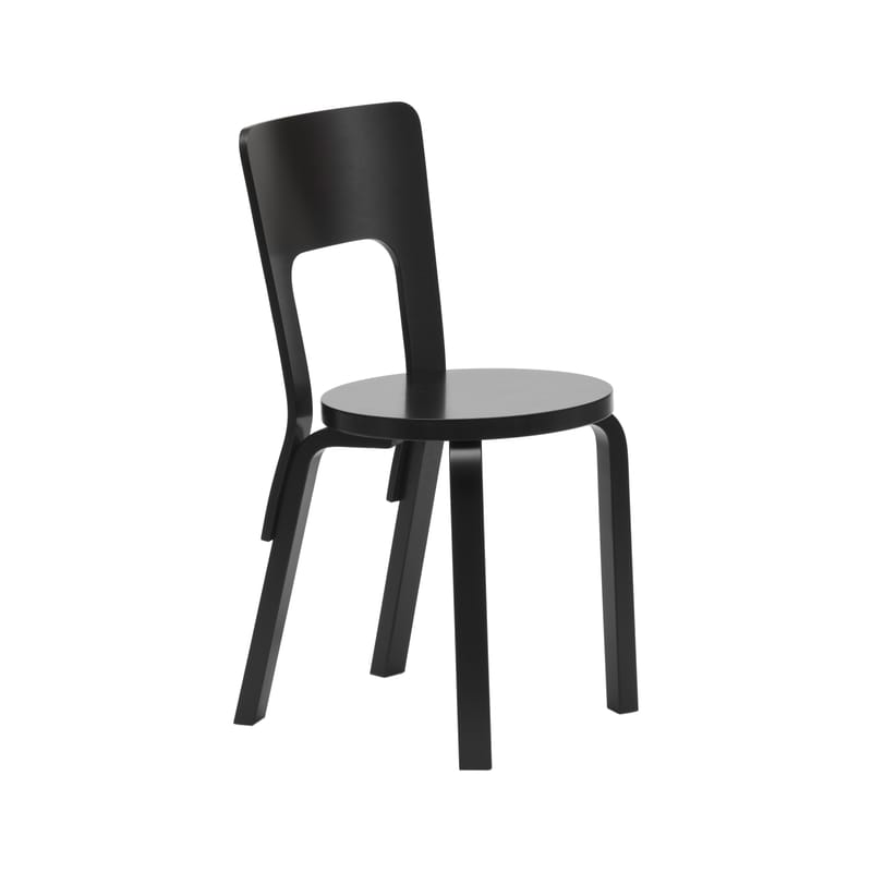 Mobilier - Chaises, fauteuils de salle à manger - Chaise 66 bois noir / Alvar Aalto, 1935 - ARTEK - Noir laqué - Contreplaqué de bouleau laqué, Lamellé-collé de bouleau laqué