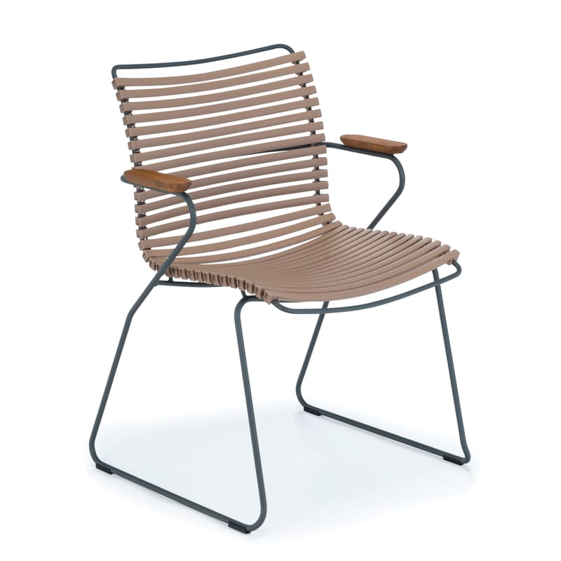 Mobilier - Chaises, fauteuils de salle à manger - Fauteuil Click plastique beige / accoudoirs bambou - Houe - Sable - Bambou, Matière plastique, Métal