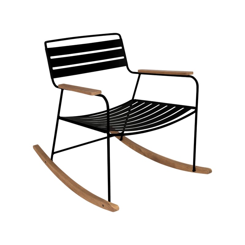 Mobilier - Fauteuils - Rocking chair Surprising métal noir / teck - Fermob - Réglisse - Acier, Teck
