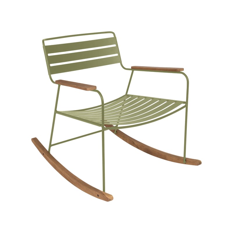 Mobilier - Fauteuils - Rocking chair Surprising métal vert / teck - Fermob - Vert tilleul - Acier, Teck