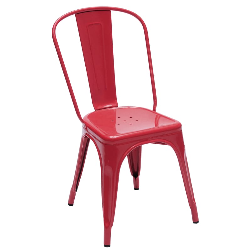 Furniture - Chairs - A Indoor Stacking chair metal red Steel - Shinny colour - Tolix - Chilli red - Lacquered recycled steel