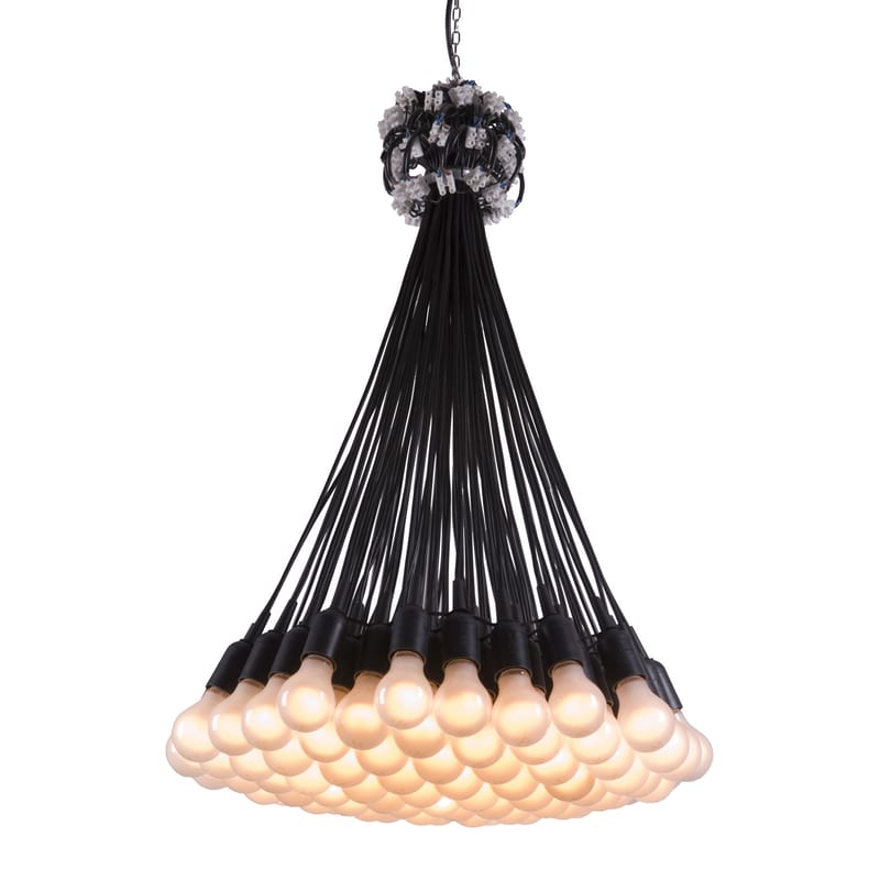 Luminaire - Suspensions - Suspension 85 Lamps verre noir Ø 70 cm - droog - Câbles noirs - Plastique, Verre