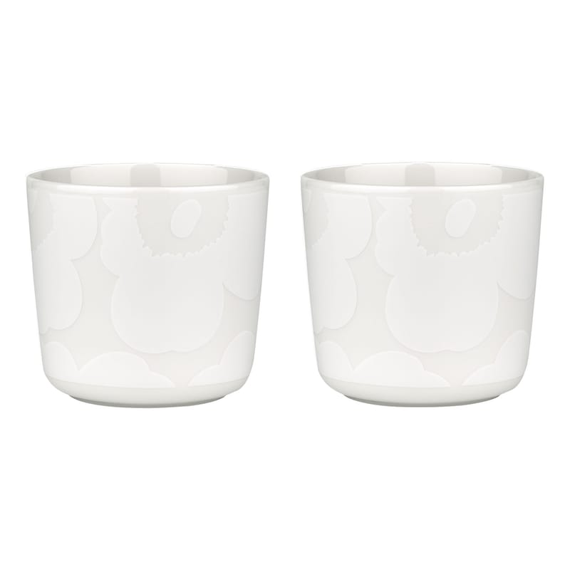 Table et cuisine - Tasses et mugs - Tasse à café Unikko céramique blanc / Sans anse - Set de 2 - Marimekko - Unikko / Blanc & naturel - Grès