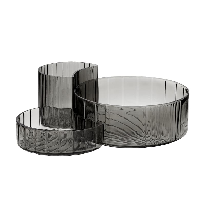 Table et cuisine - Saladiers, coupes et bols - Bol Concha verre noir / Set de 3 - AYTM - Noir transparent - Verre