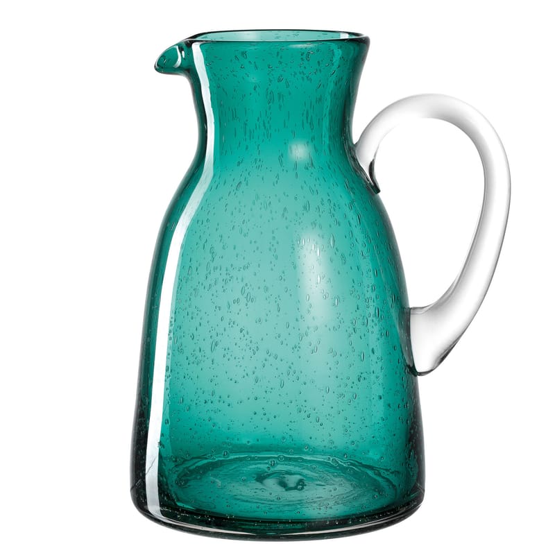 Tableware - Water Carafes & Wine Decanters - Burano Carafe glass blue green / 1,7 L - Fait main - Leonardo - Bleu vert lagune - Bubbled glass