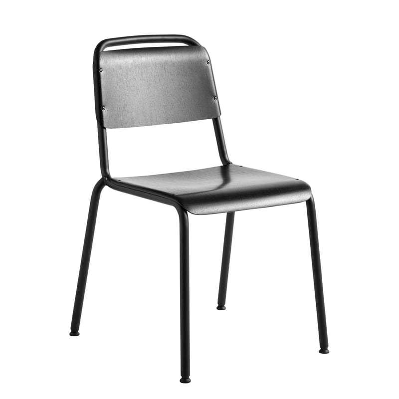 Mobilier - Chaises, fauteuils de salle à manger - Chaise empilable Halftime bois noir - Hay - Noir / Structure noire - Acier laqué, Contreplaqué avec placage chêne teinté