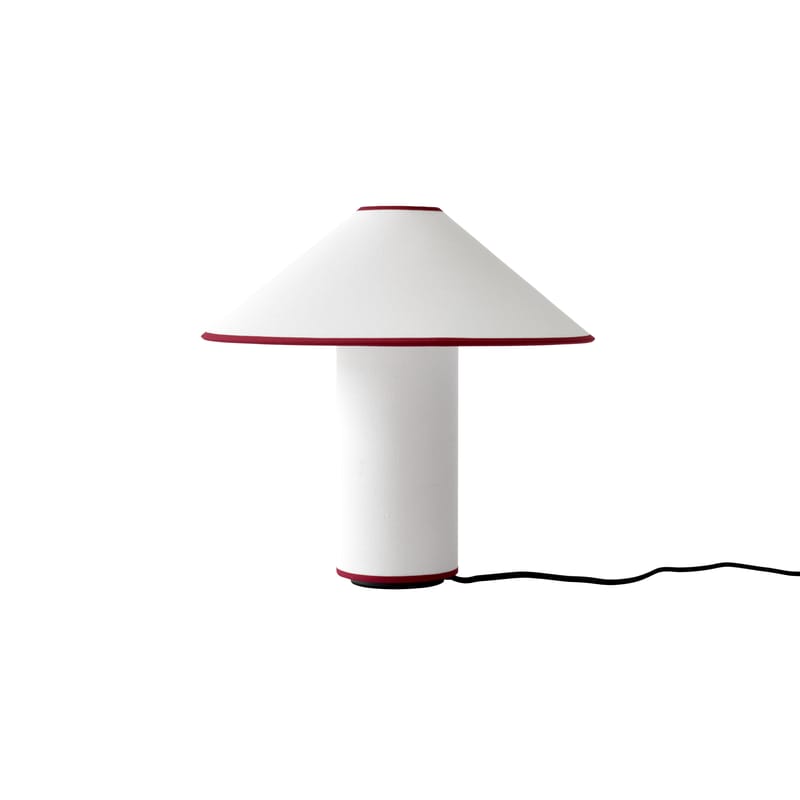 Illuminazione - Lampade da tavolo - Lampada da tavolo Colette ATD6 tessuto bianco / Tessuto - Ø 32 x H 30 cm - &tradition - Bianco/Bordo rosso - Alluminio, Cotone, Lino, PVC