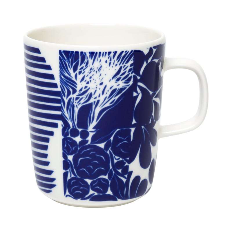 Table et cuisine - Tasses et mugs - Mug Ruudut céramique blanc bleu / 25 cl - Marimekko - Ruudut / Blanc, bleu - Grès