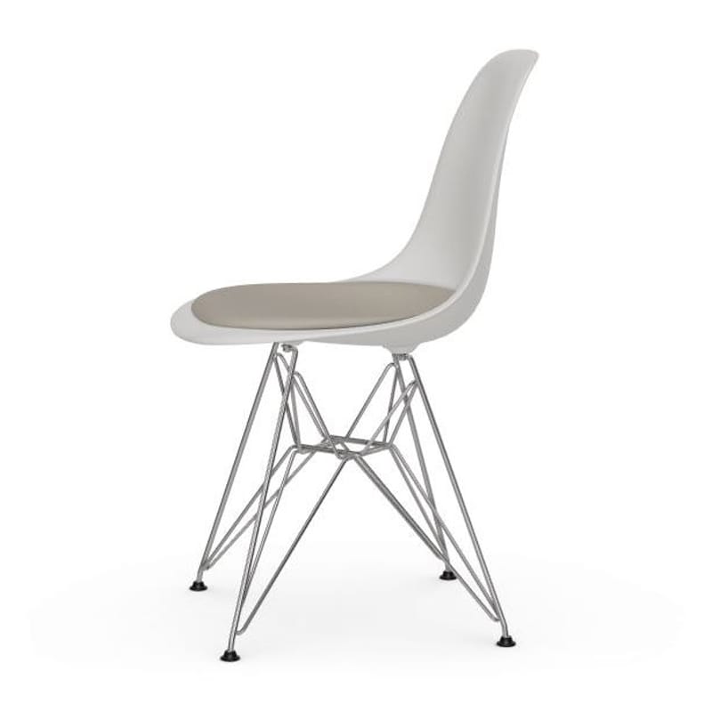 Möbel - Stühle  - Stuhl DSR - Eames Plastic Side Chair plastikmaterial weiß / (1950) - Sitzkissen - Vitra - Weiß / Kissen elfenbeinfarben - Gewebe, Polypropylen, Polyurethan-Schaum, Stahl