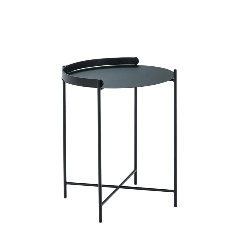 Mobilier - Tables basses - Table d\'appoint Edge métal vert / Poignée rabattable -Ø 46 x H 53 cm - Houe - Vert Sapin / Noir - Métal thermolaqué