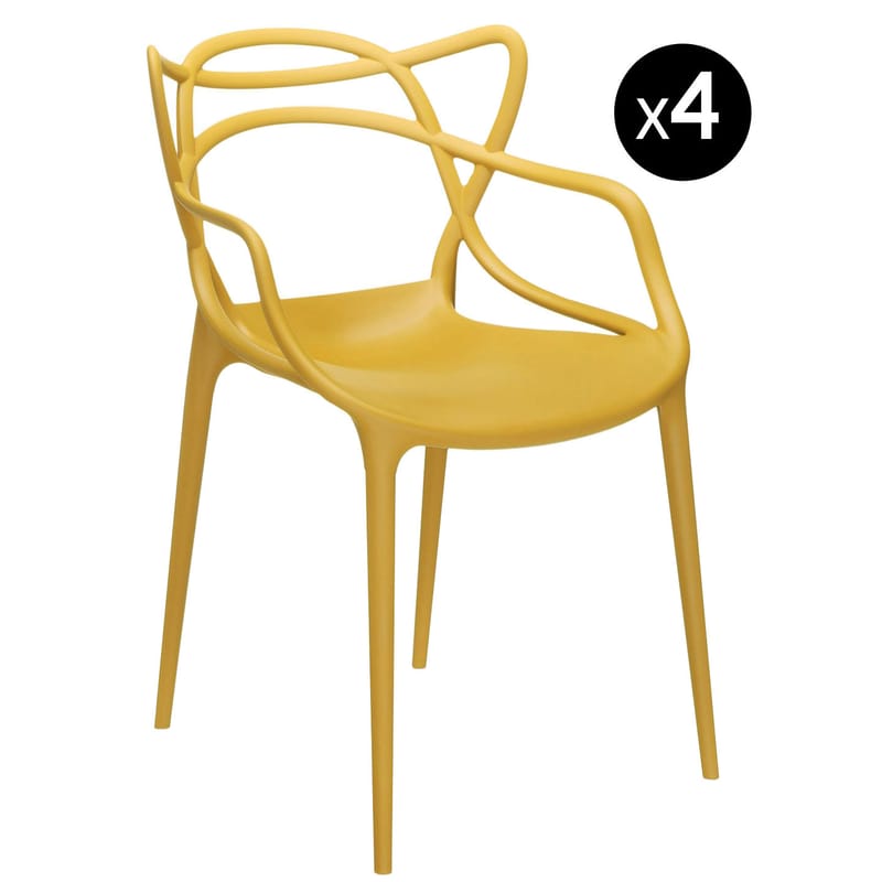 Mobilier - Chaises, fauteuils de salle à manger - Chaise empilable Masters jaune / Lot de 4 - Philippe Starck, 2010 - Kartell - Moutarde - Technopolymère thermoplastique recyclé