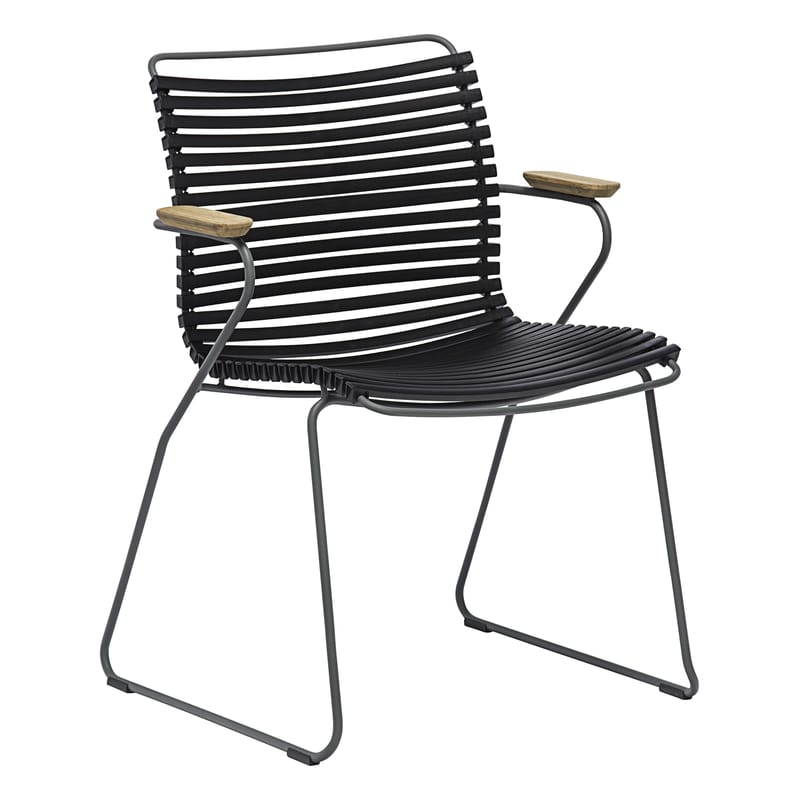Mobilier - Chaises, fauteuils de salle à manger - Fauteuil Click plastique noir / accoudoirs bambou - Houe - Noir - Bambou, Matière plastique, Métal
