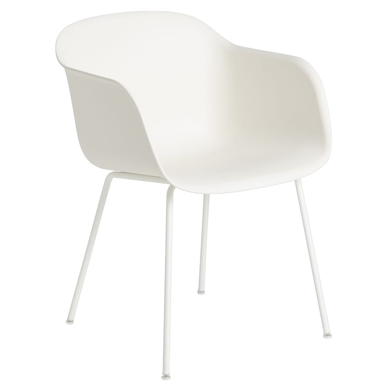 Mobilier - Chaises, fauteuils de salle à manger - Fauteuil Fiber plastique blanc / Pieds métal - Plastique recyclé - Muuto - Blanc - Acier, Plastique recyclé
